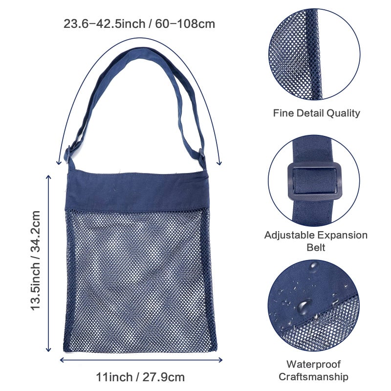 RIMOBUL Sand Away Beach Treasures Seashell Pocket Mesh Bags - Set of 2 (Large) (Navy Blue) - Image 2